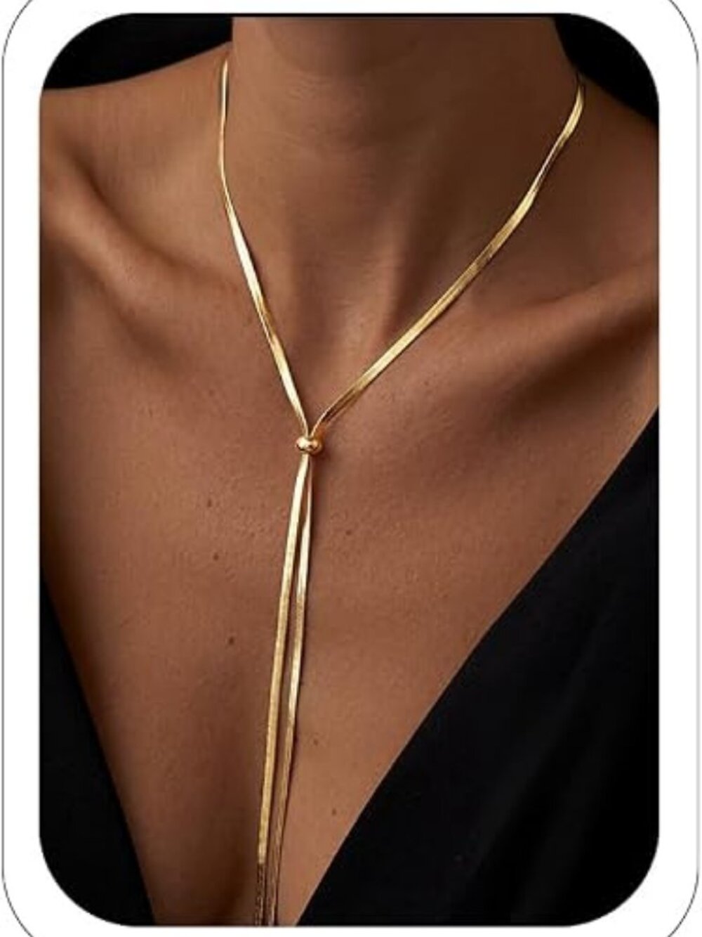 Long Gold Lariat Y Necklace for Women 14K Gold Plated